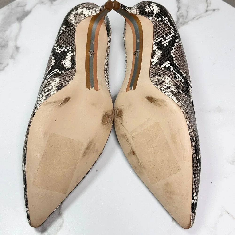 Sam Edelman Dori Snakeskin Leather Kitten Heel Pumps Tan Black 11M